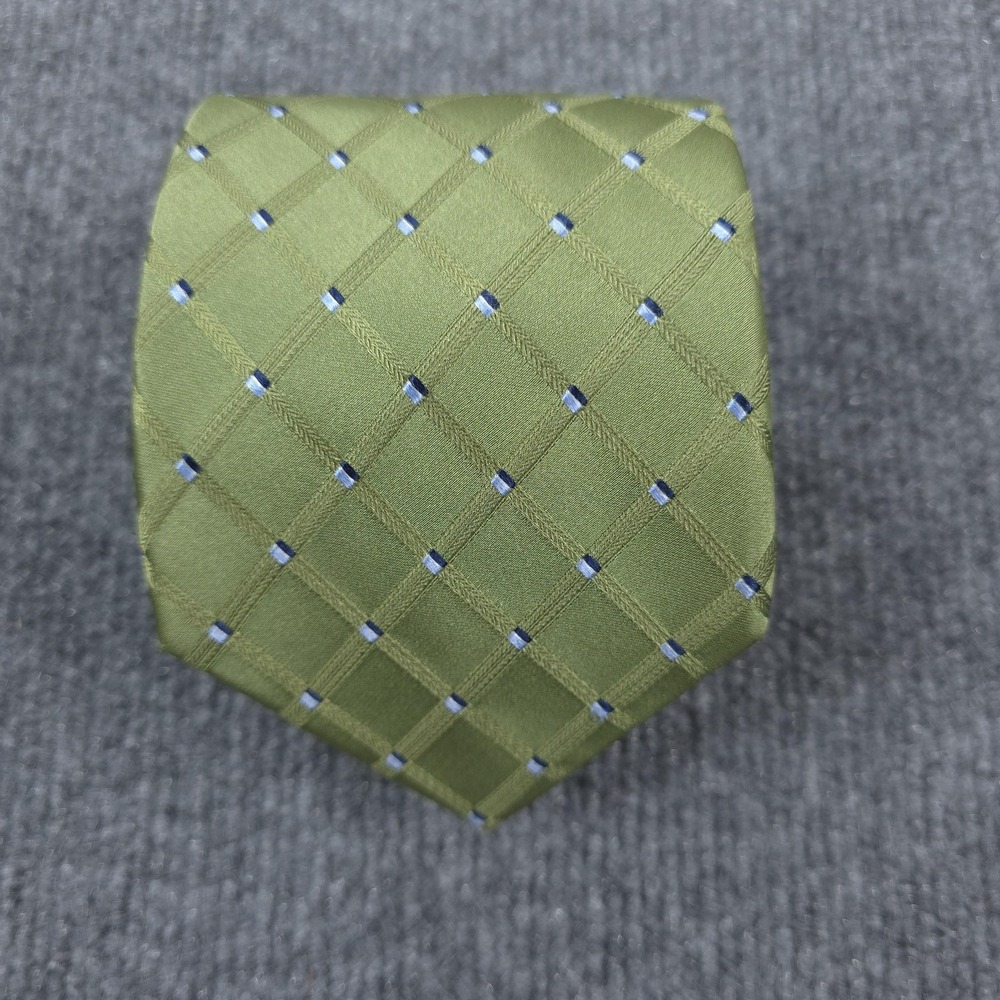 Forsyth of Canada Necktie Mens Green Silk Geometric Grid Professional Business